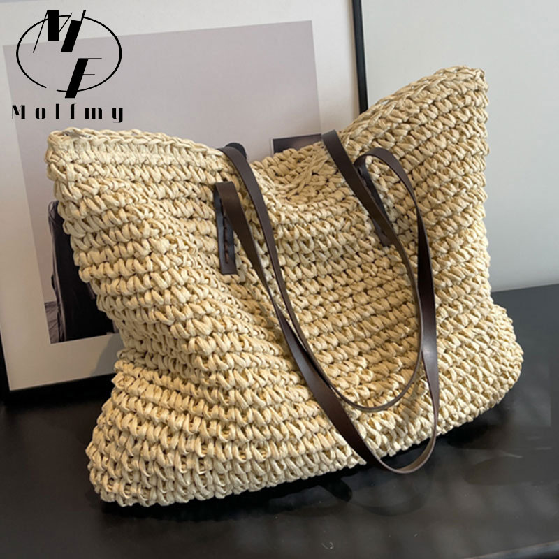 Linen Bag Bulk - Strohgewebte Tragetaschen, lässig, groß, Luxus-Design, Kapazität,