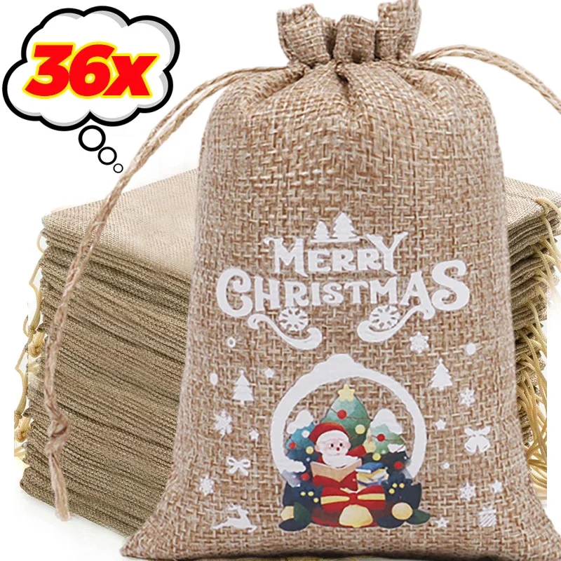 Linen Bag Bulk - Großhandel Weihnachten Leinen Taschen Cartoon Weihnachtsmann
