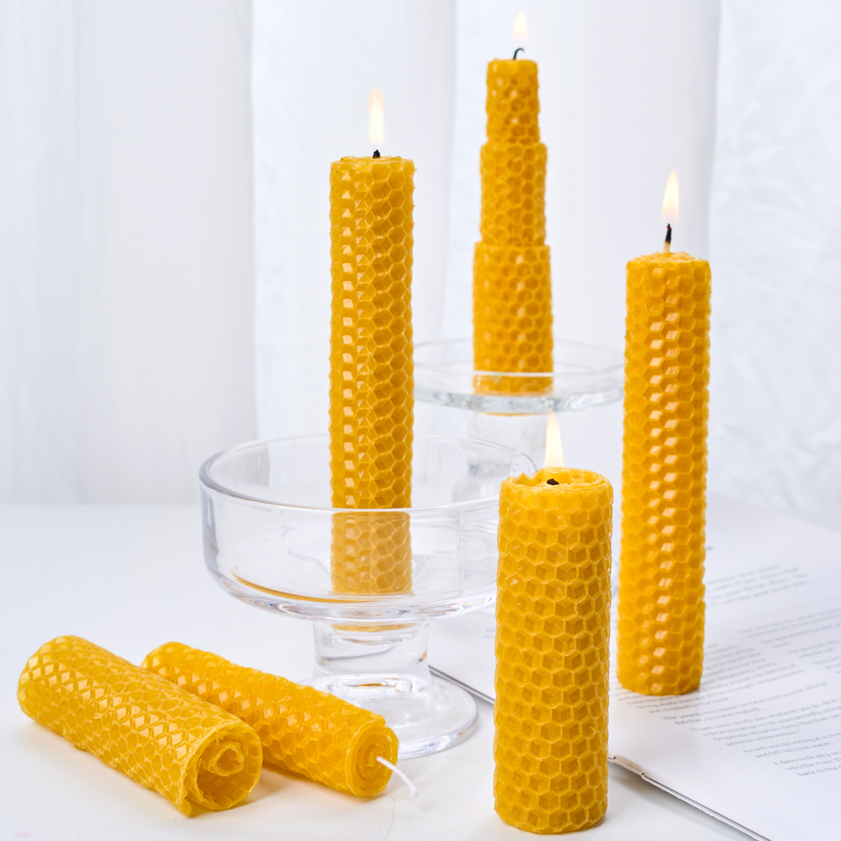 Beeswax Wrap Reusable - 10 Stück Bienenwachsflocken, DIY-Kerze, handgerollte Waben-Design-Kerzen,
