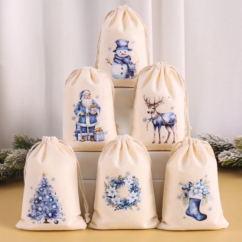 Linen Bag Bulk - 6 Stück Weihnachtliche Leinen-Baumwoll-Geschenktüten Frohe Weihnachten