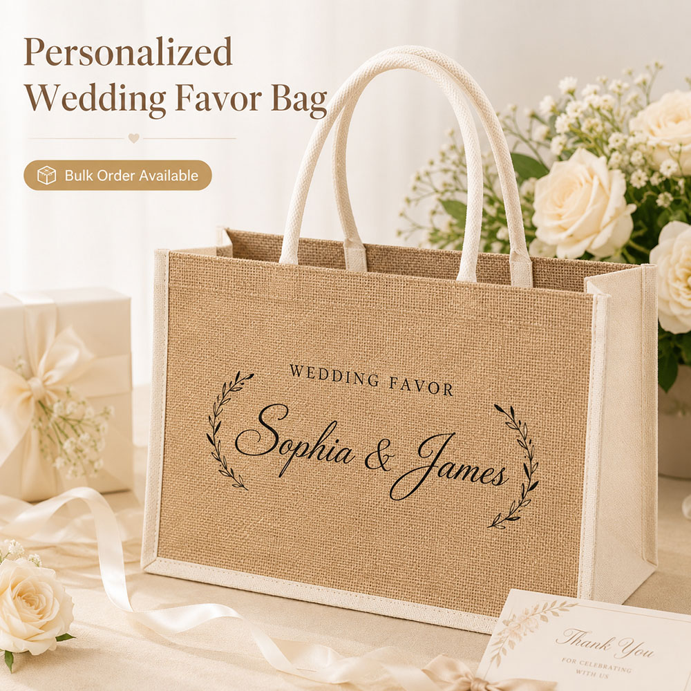 Linen Bag Bulk - Personalisierte Hochzeitsgeschenktasche mit Namen, Jute-Tragetasche für
